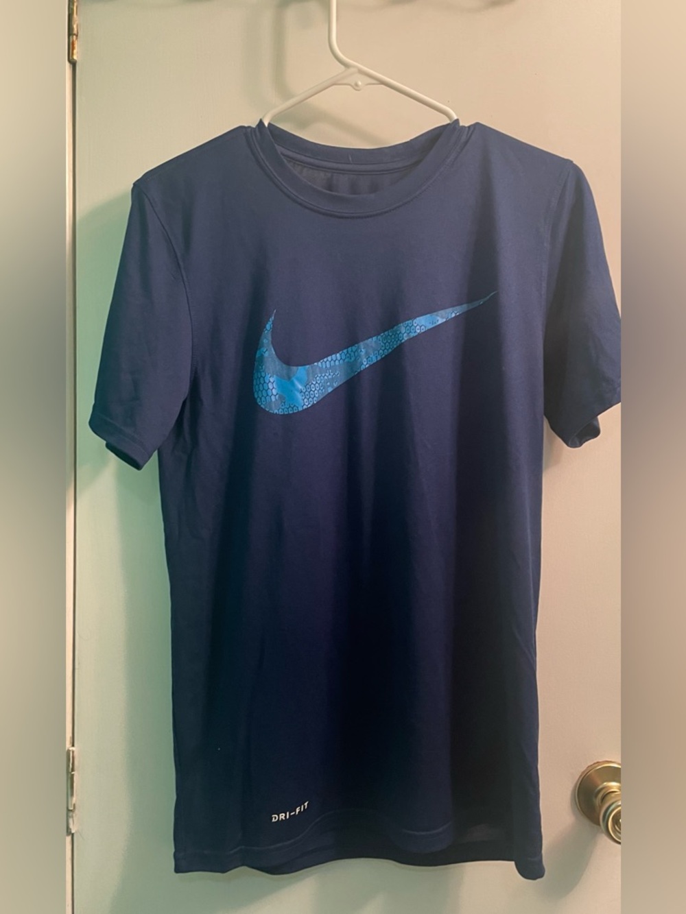 Nike Navy Short-Sleeve Dri-FIT T-Shirt with Blue Swoosh